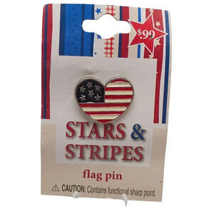 Multicolor Enamel American Flag Stars and Stripes Heart Brooch Pin Vintage